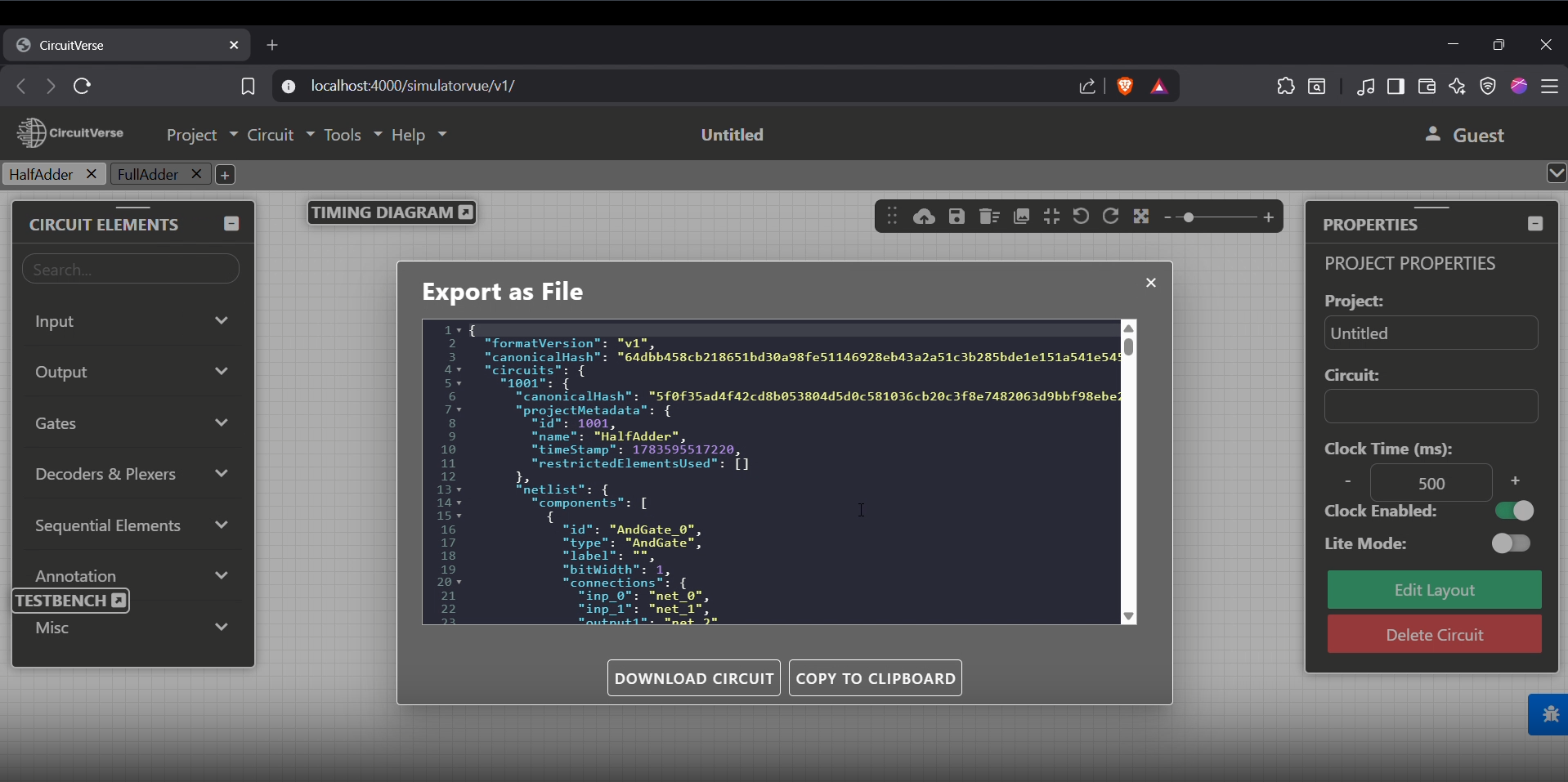 Export JSON dialog with live CodeMirror preview