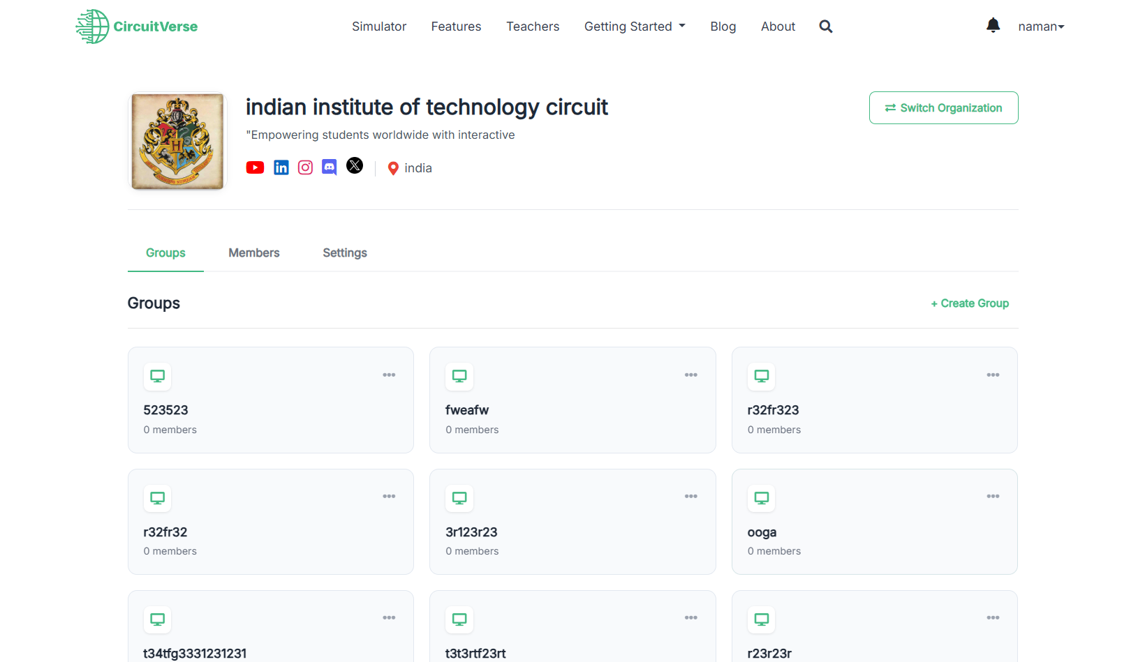 Organization dashboard